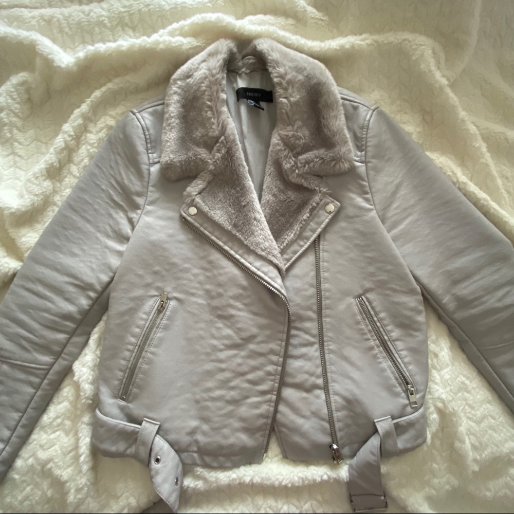 Forever 21 Motorcycle Grey Jacket Faux Leather